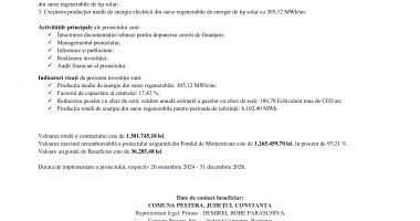 INSTALAREA UNEI NOI CAPACITĂȚI DE PRODUCERE A ENERGIEI ELECTRICE DIN SURSE SOLARE CU O CAPACITATE DE MINIM 200 KW ÎN COMUNA PEȘTERA - 2