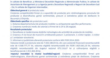 Finalizarea proiectului „Diversificarea şi extinderea capacității de producție mobilier prin achiziția de utilaje performante” - 2