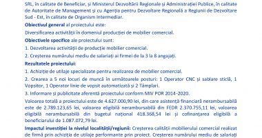 Finalizarea proiectului „Diversificarea activității firmei prin achiziția de utilaje performante  pentru realizarea de mobilier comercial” - 2
