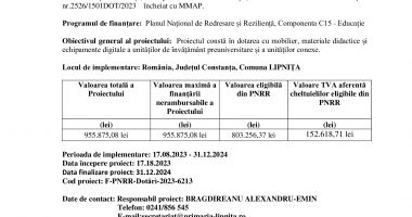 DOTARE CU MOBILIER, MATERIALE DIDACTICE ȘI ECHIPAMENTE A INSTITUȚIILOR DE ÎNVĂȚĂMÂNT DIN COMUNA LIPNIȚA, JUDEȚUL CONSTANȚA - 2