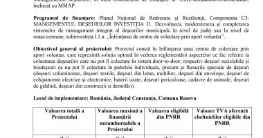 Comuna RASOVA anunţă demararea proiectului "ÎNFIINȚARE CENTRU DE COLECTARE PRIN APORT VOLUNTAR ÎN COMUNA RASOVA, JUDEȚUL CONSTANȚA" - 2