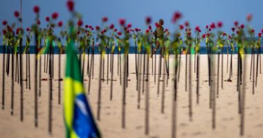 Plaja Copacabana acoperită de trandafiri roşii în memoria celor 500.000 de brazilieni răpuşi de Covid-19 - 2
