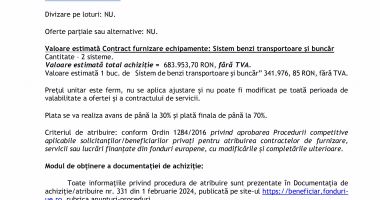 ANUNȚ DE PARTICIPARE LA PROCEDURA COMPETITIVĂ Pentru atribuirea Contractului de Furnizare ECHIPAMENTE: Sistem de benzi transportoare si buncăr - 2