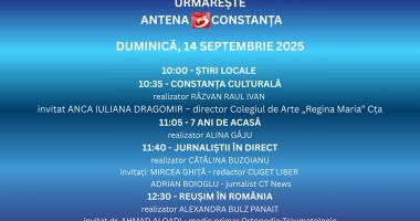 Programul zilei de duminică, 14 septembrie, la Antena 3 Constanța