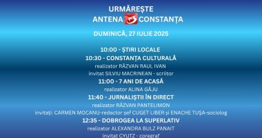 Stire din Actualitate : Programul zilei de duminică, 27 iulie, la Antena 3 Constanța