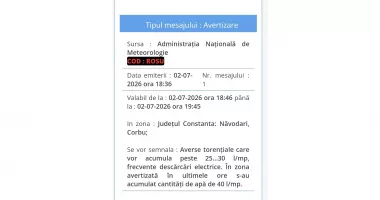 Cod roșu de precipitații pentru Năvodari și Corbu. ISU Dobrogea îi avertizează pe locuitori