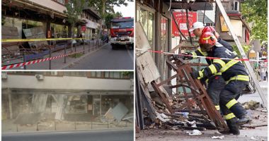 Stire din Eveniment : Pericol pentru pietoni! Faţada unei clădiri dintr-o zonă aglomerată s-a prăbuşit sub ochii poliţiştilor