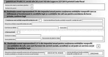 Stire din Economie : Formular simplificat pentru direcționarea unei sume din impozitul pe venit aferent anului 2019