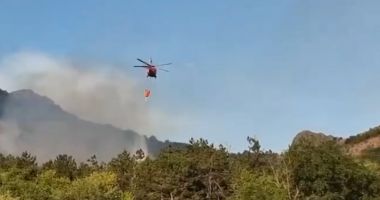 Stire din Eveniment : Un elicopter Black Hawk intervine pentru stingerea incendiului de lângă satul Greci, județul Tulcea