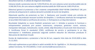 Finalizarea proiectului  „Diversificarea activității firmei GRUP REYNA CONSTRUCT SRL în lucrări de  tâmplărie” - 2