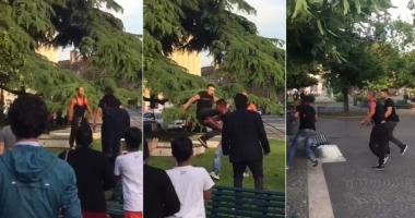 Stire din Eveniment : VIDEO. IMAGINI DE GROAZĂ. BĂTAIE până la SÂNGE între trei români sub privirile martorilor
