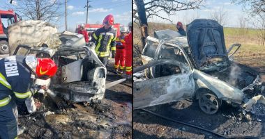 Un tânăr de 19 de ani și iubita lui, de 45, au ars de vii după ce s-au izbit cu mașina de un copac