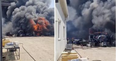 Un incendiu puternic a cuprins o hală! Un tânăr a fost scos din foc și dus la spital cu arsuri