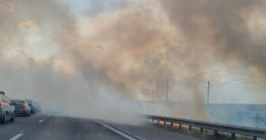 Stire din Eveniment : Circulația rutieră și feroviară oprite pe A2 din cauza unui incendiu de vegetație