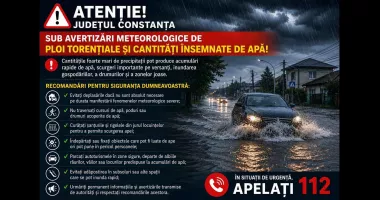 Atenție! Județul Constanța, sub avertizări meteorologice de ploi torențiale și cantități însemnate de apă