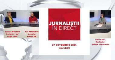 Stire din Politică-Administrație : Nu ratați emisiunea „Jurnaliștii în direct”, duminică, 27 octombrie, de la ora 11:00, pe Antena 3 Constanța!
