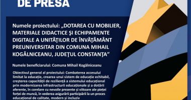 Stire din Politică-Administrație : Primăria Mihail Kogălniceanu a început implementarea proiectului „Dotarea cu mobilier, materiale didactice și echipamente digitale a unităților de învățământ preuniversitar”