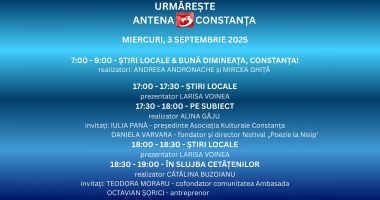 Programul zilei de miercuri, 3 septembrie, la Antena 3 Constanța