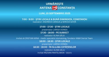Programul zilei de luni, 15 septembrie, la Antena 3 Constanța
