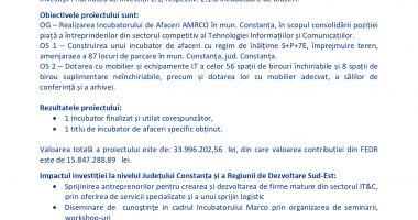 Finalizarea proiectului „CONSTRUIRE IMOBIL S+P+6E, INCUBATOR DE AFACERI MARCO,  ÎMPREJMUIRE TEREN ȘI ORGANIZARE DE ȘANTIER” - 2
