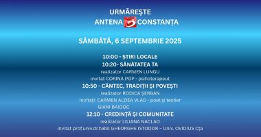 Programul zilei de sâmbătă, 6 septembrie, la Antena 3 Constanța