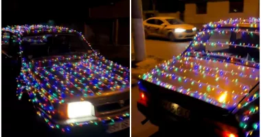 Stire din Eveniment : Un șofer și-a împodobit mașina cu luminițe de Crăciun. Ce sancțiuni riscă