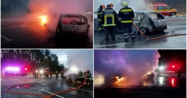 Stire din Eveniment : Două maşini s-au făcut scrum, după o tentativă de furt eşuată din parcarea unui hotel
