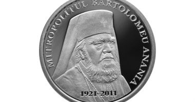 Monedă de argint dedicată Mitropolitului Bartolomeu Anania