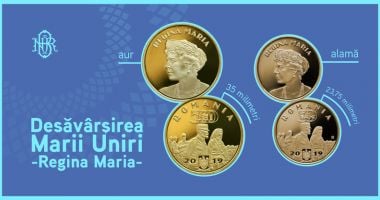 Stire din Economie : Monede din aur și alamă cu tema Desăvârșirea Marii Uniri - Regina Maria