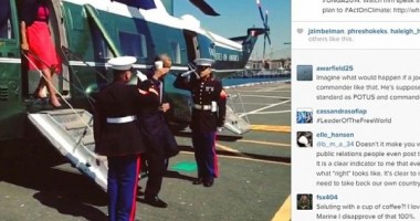 Stire din Actualitate : Barack Obama, criticat după ce a salutat un pușcaș marin în timp ce ținea în mână o cană de cafea