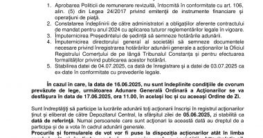 Consiliul de Administrație al Societății OIL TERMINAL S.A. convoacă Adunarea Generală Ordinară a Acţionarilor - 2