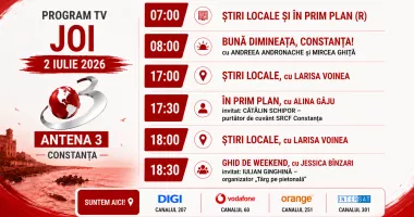 Programul zilei de joi, 2 iulie, de la Antena 3 Constanța