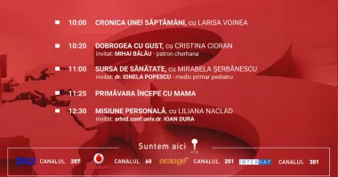 Stire din Actualitate : Programul zilei de sâmbătă, 7 martie, de la Antena 3 Constanța
