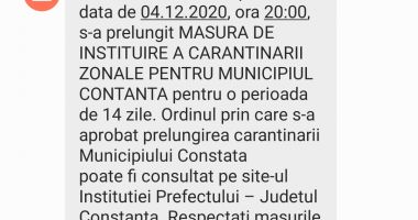 Constănțenii, anunțați prin Ro-Alert că se prelungește carantina