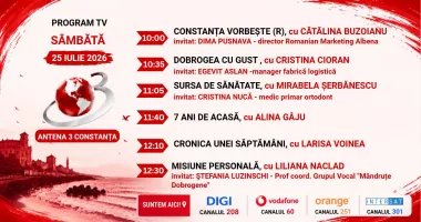 Programul zilei de sâmbătă, 25 iulie, de la Antena 3 Constanța