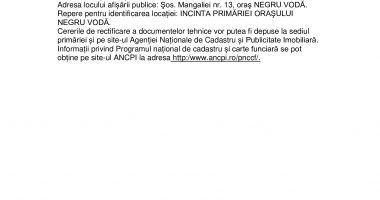 ANUNȚ  PREALABIL PRIVIND AFIȘAREA PUBLICĂ A DOCUMENTELOR TEHNICE ALE CADASTRULUI - 2