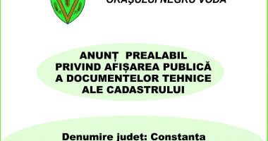 Stire din Anunțuri : ANUNȚ  PREALABIL PRIVIND AFIȘAREA PUBLICĂ A DOCUMENTELOR TEHNICE ALE CADASTRULUI