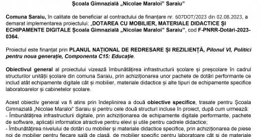 DOTAREA CU MOBILIER, MATERIALE DIDACTICE ȘI ECHIPAMENTE DIGITALE  Școala Gimnazială "Nicolae Maraloi" Saraiu - 2