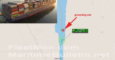 Un portcontainer a blocat Canalul Suez