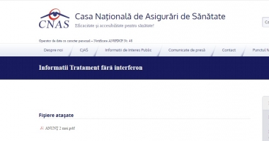Stire din Sănătate : Informații despre tratamentele fără interferon, afișate pe site-ul CNAS