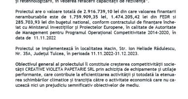 FINANȚARE NERAMBURSABILĂ PENTRU REALIZAREA PROIECTULUI „Consolidarea poziției pe piață a CreativeVioletaPapetărie SRL și re-facerea capacității de reziliență” - 2