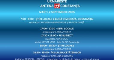 Stire din Actualitate : Programul zilei de marți, 2 septembrie, la Antena 3 Constanța