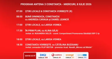 Programul zilei de miercuri, 8 iulie, de la Antena 3 Constanța