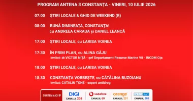 Programul zilei de vineri, 10 iulie, de la Antena 3 Constanța