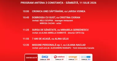 Programul zilei de sâmbătă, 11 iulie, de la Antena 3 Constanța