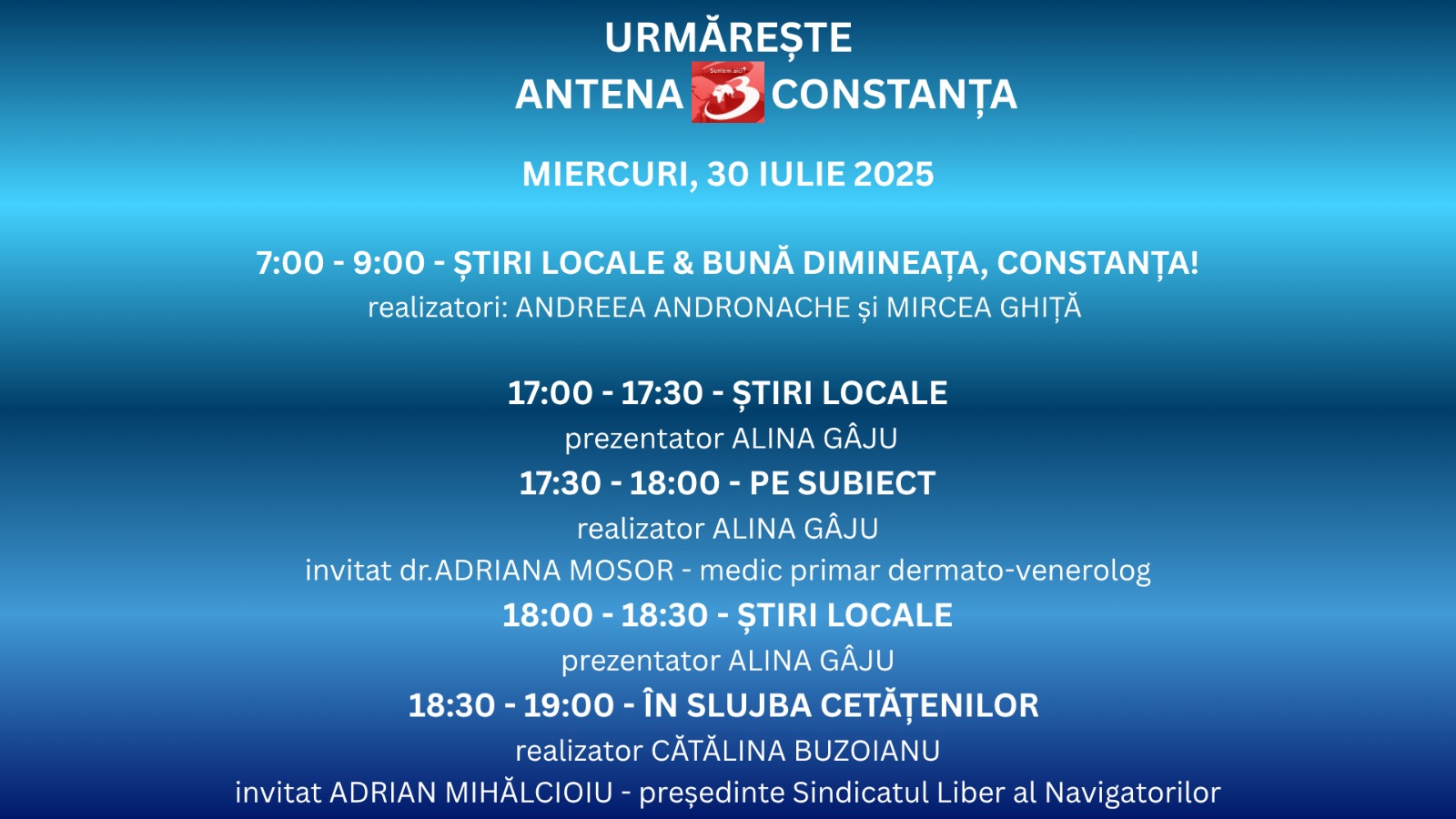 Programul zilei de miercuri, 30 iulie, la Antena 3 Constanța - 1-1753804007.jpg