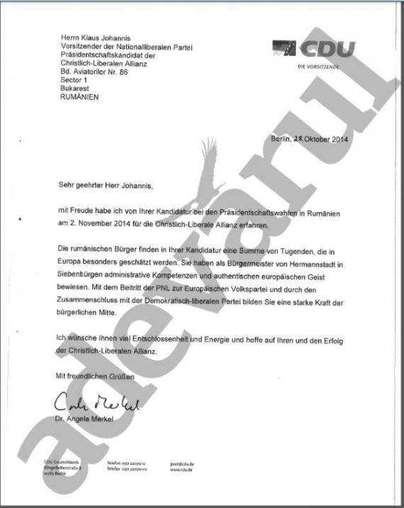 Iată scrisoarea de susținere primită de Iohannis de la Merkel - 546495df682ccf673ac9d450-1415883756.jpg