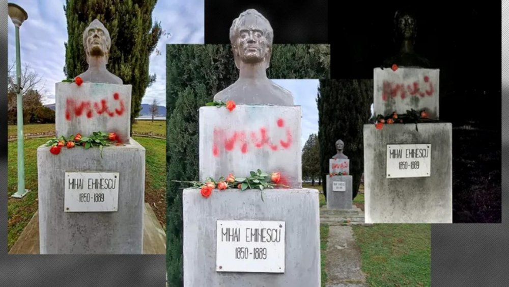 Bustul lui Mihai Eminescu, vandalizat de Ziua Culturii - Mesaje obscene scrise cu vopsea roșie - a5-1673802142.jpg