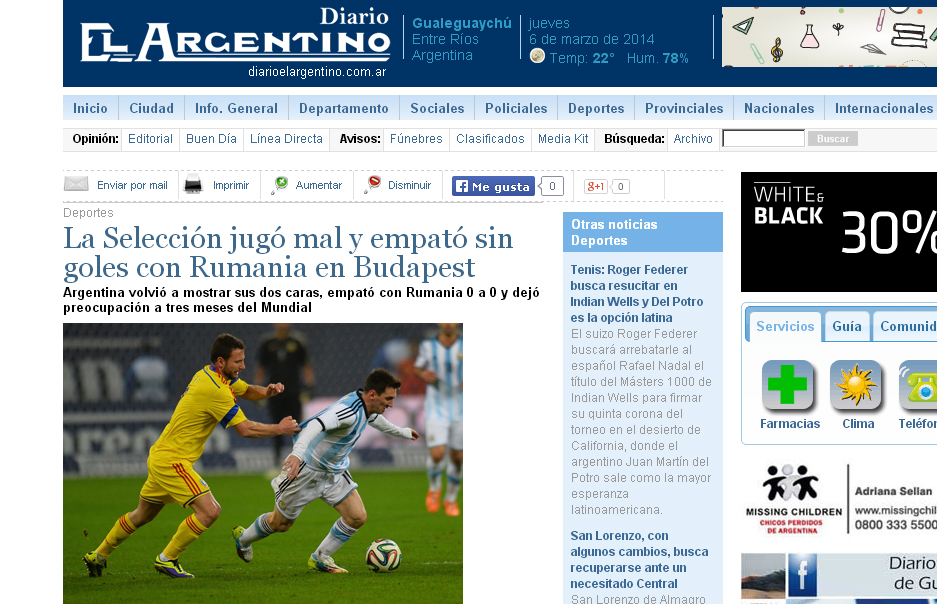 Diario El Argentino: Argentina a avut o prestație proastă și a remizat cu România 