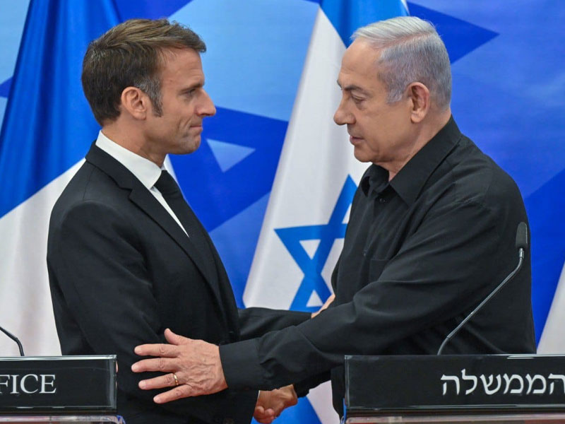 Emmanuel Macron îşi reiterează cererea pentru o încetare durabilă a focului în Gaza - fond-macron-israel-1703774572.jpg